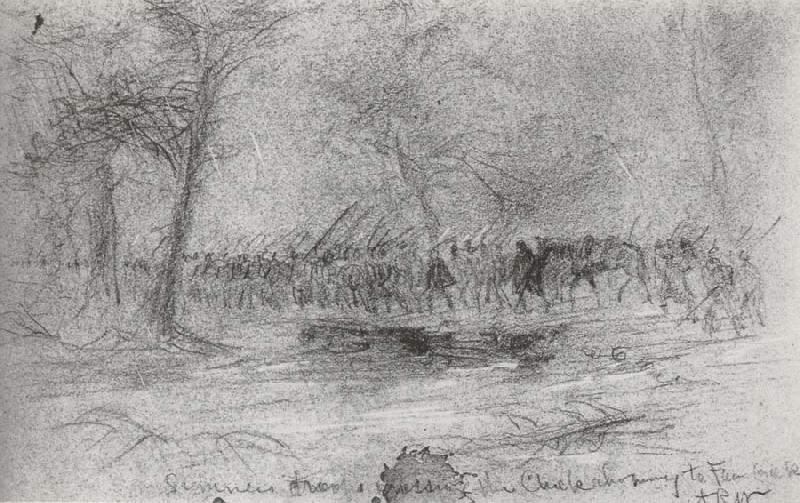 Alfred R. Waud Sumner Crossing Chichahominey,Battle of Seven Pines May 31 Spain oil painting art